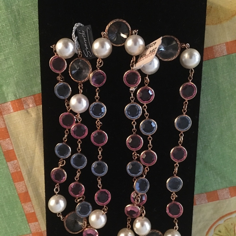 Swarovski Pink, Blue, Pearls, Crystal Necklace